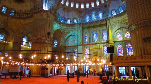 The awe inspiring interior of the Blue Mosque